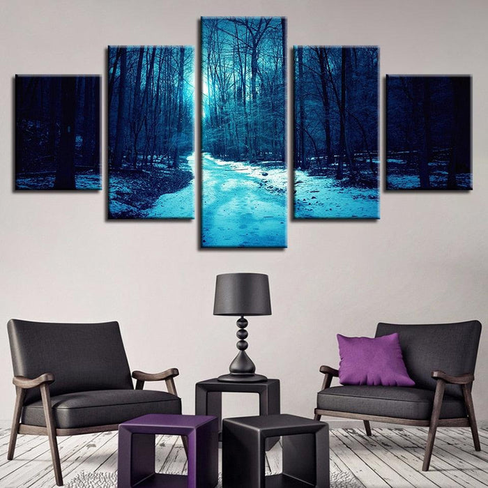 Winter Forest Paths 5 Piece HD Multi Panel Canvas Wall Art Frame - Original Frame