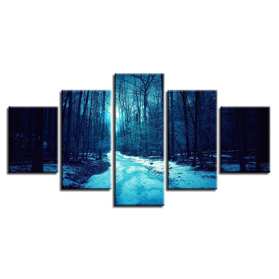 Winter Forest Paths 5 Piece HD Multi Panel Canvas Wall Art Frame - Original Frame
