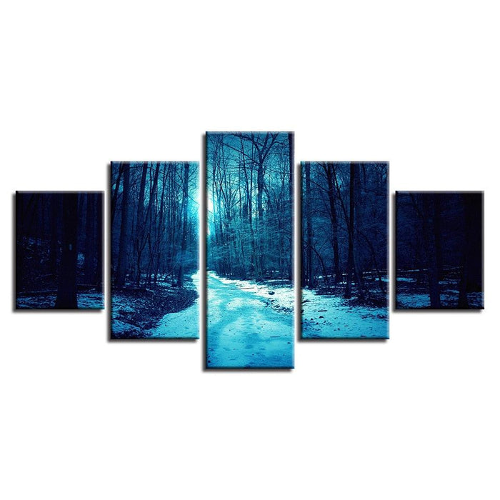 Winter Forest Paths 5 Piece HD Multi Panel Canvas Wall Art Frame - Original Frame