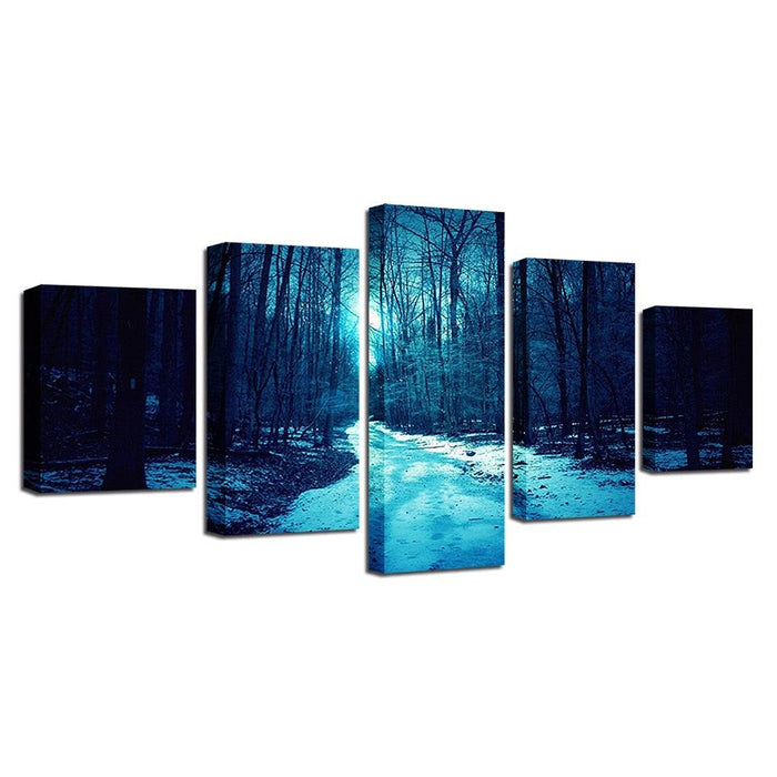 Winter Forest Paths 5 Piece HD Multi Panel Canvas Wall Art Frame - Original Frame