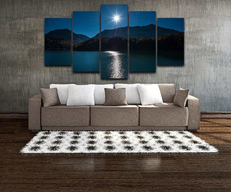 Mountain Moon Sky 5 Piece HD Multi Panel Canvas Wall Art Frame - Original Frame