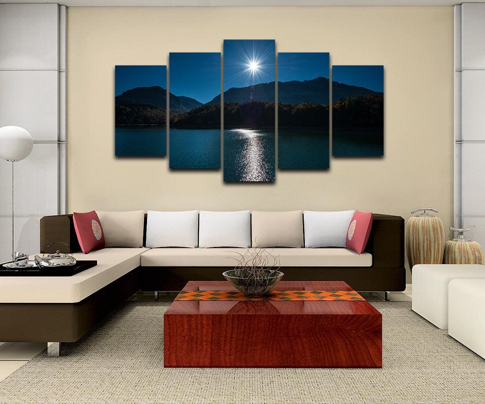 Mountain Moon Sky 5 Piece HD Multi Panel Canvas Wall Art Frame - Original Frame