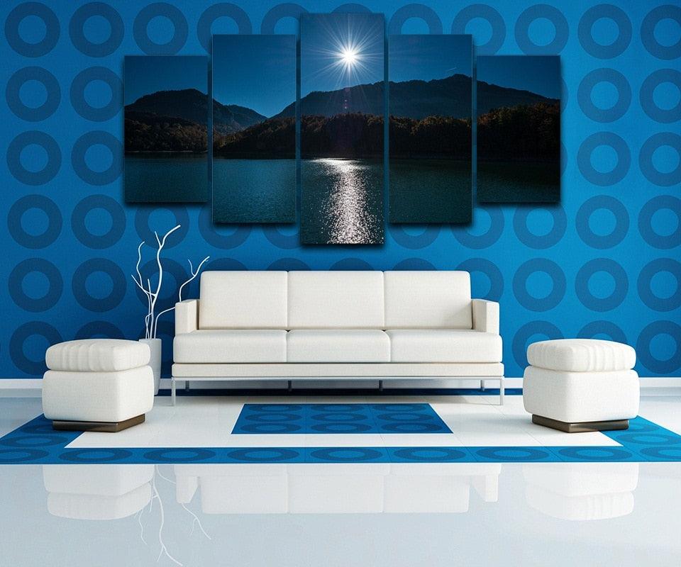 Mountain Moon Sky 5 Piece HD Multi Panel Canvas Wall Art Frame - Original Frame