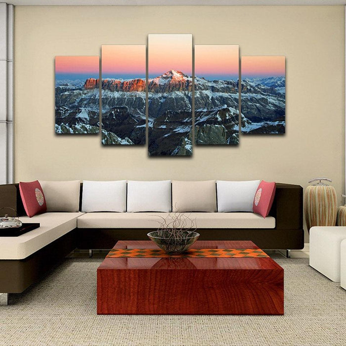 Sunrise in the Alps 5 Piece HD Multi Panel Canvas Wall Art Frame - Original Frame