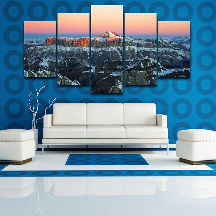 Sunrise in the Alps 5 Piece HD Multi Panel Canvas Wall Art Frame - Original Frame