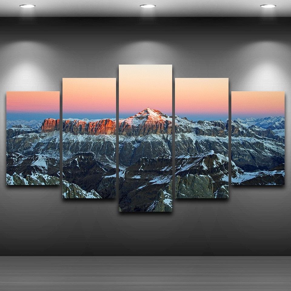Sunrise in the Alps 5 Piece HD Multi Panel Canvas Wall Art Frame - Original Frame