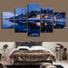 Cottage Snow Lake Night 5 Piece HD Multi Panel Canvas Wall Art Frame - Original Frame