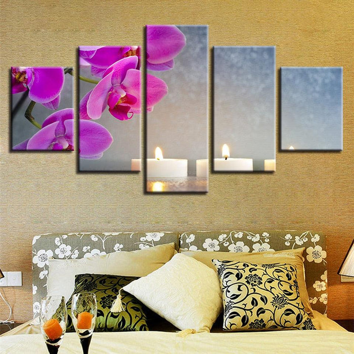 Orchid And Candle 5 Piece HD Multi Panel Canvas Wall Art Frame - Original Frame