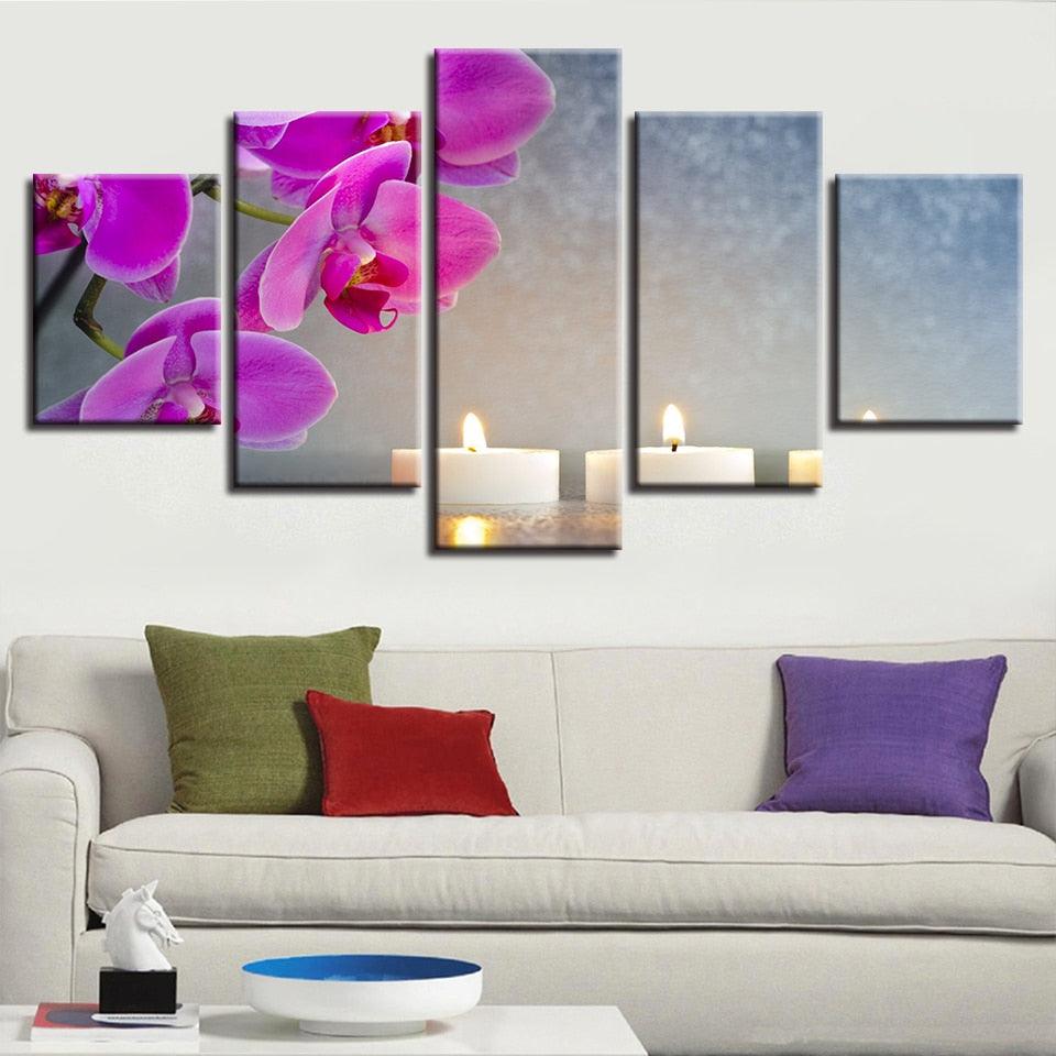 Orchid And Candle 5 Piece HD Multi Panel Canvas Wall Art Frame - Original Frame