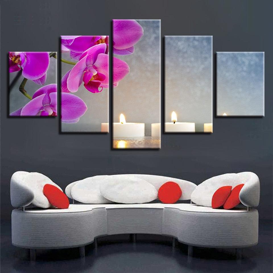 Orchid And Candle 5 Piece HD Multi Panel Canvas Wall Art Frame - Original Frame
