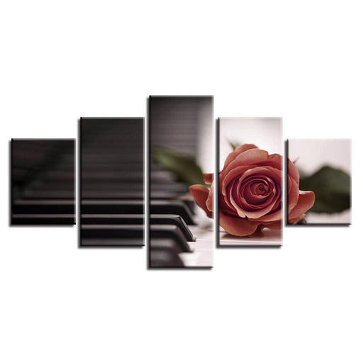 Red Rose And Piano 5 Piece HD Multi Panel Canvas Wall Art Frame - Original Frame