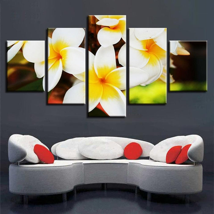 Plumeria Rubra Flowers 5 Piece HD Multi Panel Canvas Wall Art Frame - Original Frame