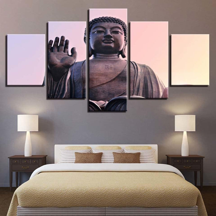 Statue Of Buddha 5 Piece HD Multi Panel Canvas Wall Art Frame - Original Frame