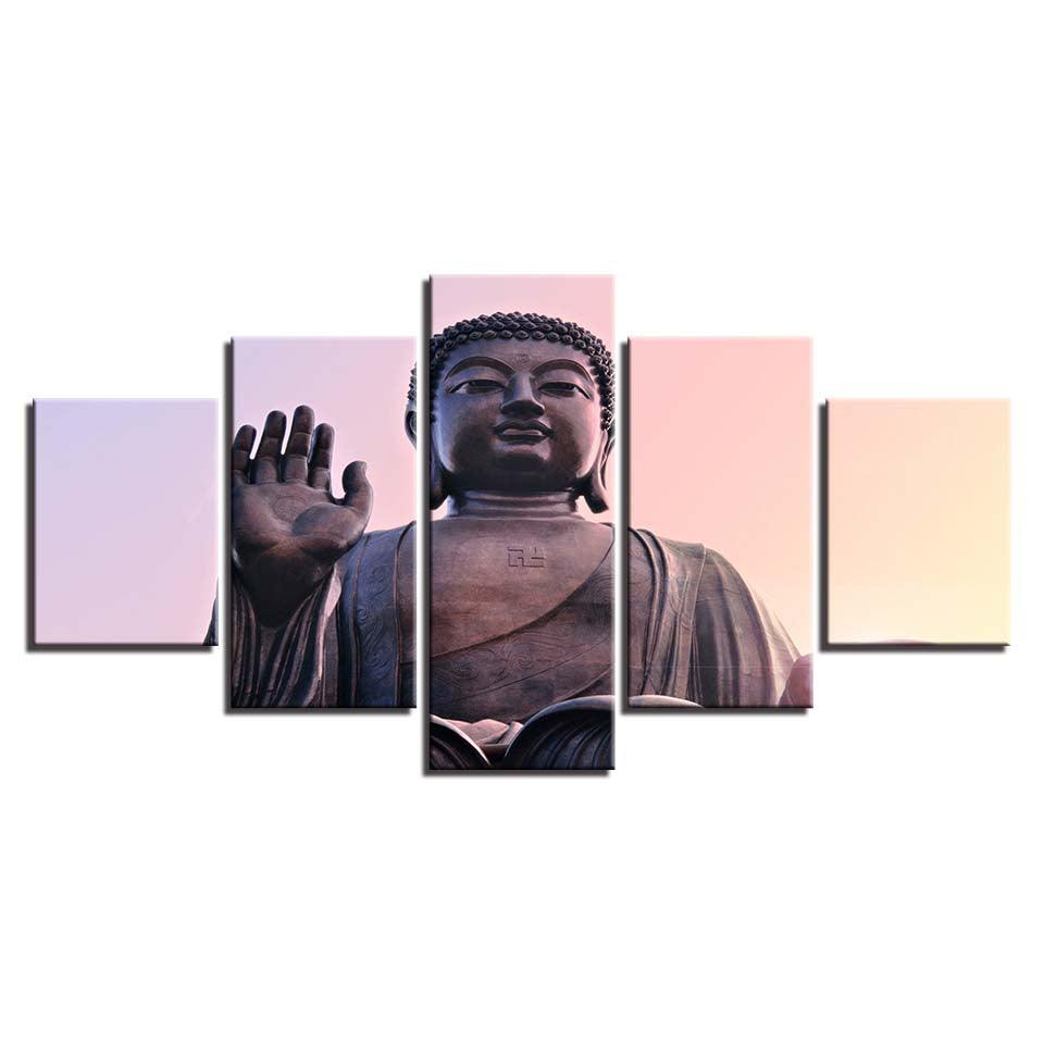 Statue Of Buddha 5 Piece HD Multi Panel Canvas Wall Art Frame - Original Frame