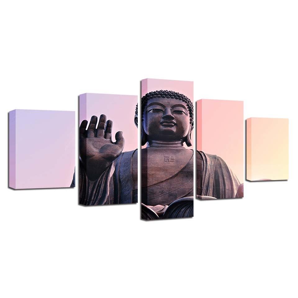 Statue Of Buddha 5 Piece HD Multi Panel Canvas Wall Art Frame - Original Frame