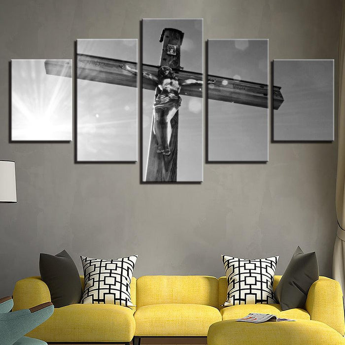 Cross And Sunshine Scenery 5 Piece HD Multi Panel Canvas Wall Art Frame