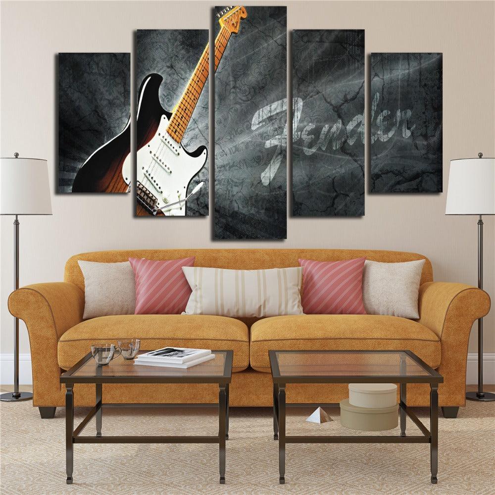 Electric Guitar 5 Piece HD Multi Panel Canvas Wall Art Frame - Original Frame