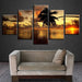 Sunset Palm Tree 5 Piece HD Multi Panel Canvas Wall Art Frame - Original Frame