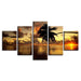 Sunset Palm Tree 5 Piece HD Multi Panel Canvas Wall Art Frame - Original Frame