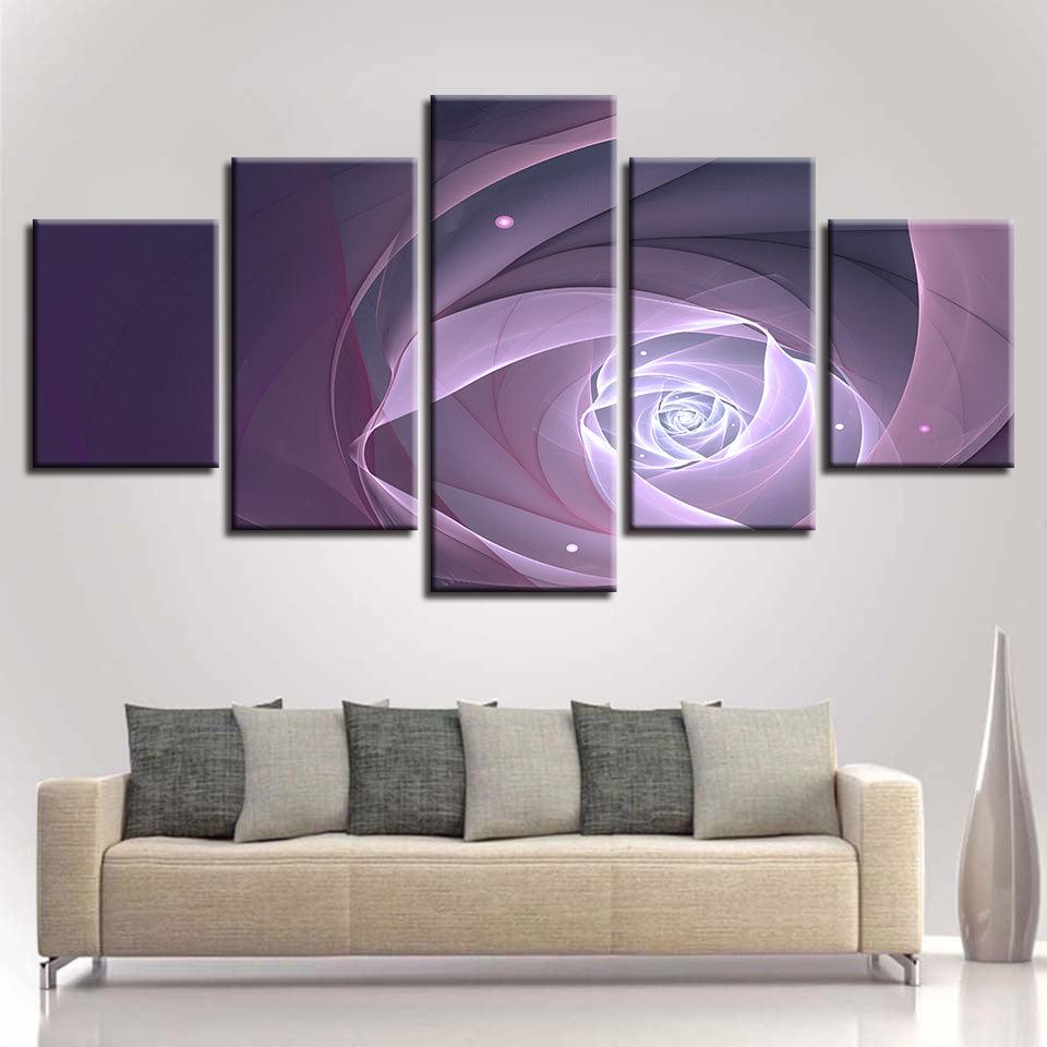 Purple Abstract Flower 5 Piece HD Multi Panel Canvas Wall Art - Original Frame