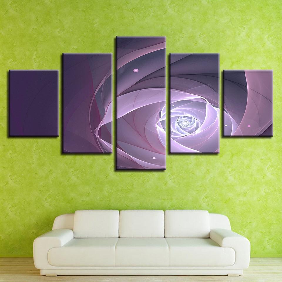 Purple Abstract Flower 5 Piece HD Multi Panel Canvas Wall Art - Original Frame