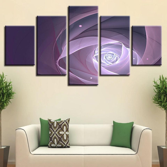 Purple Abstract Flower 5 Piece HD Multi Panel Canvas Wall Art - Original Frame