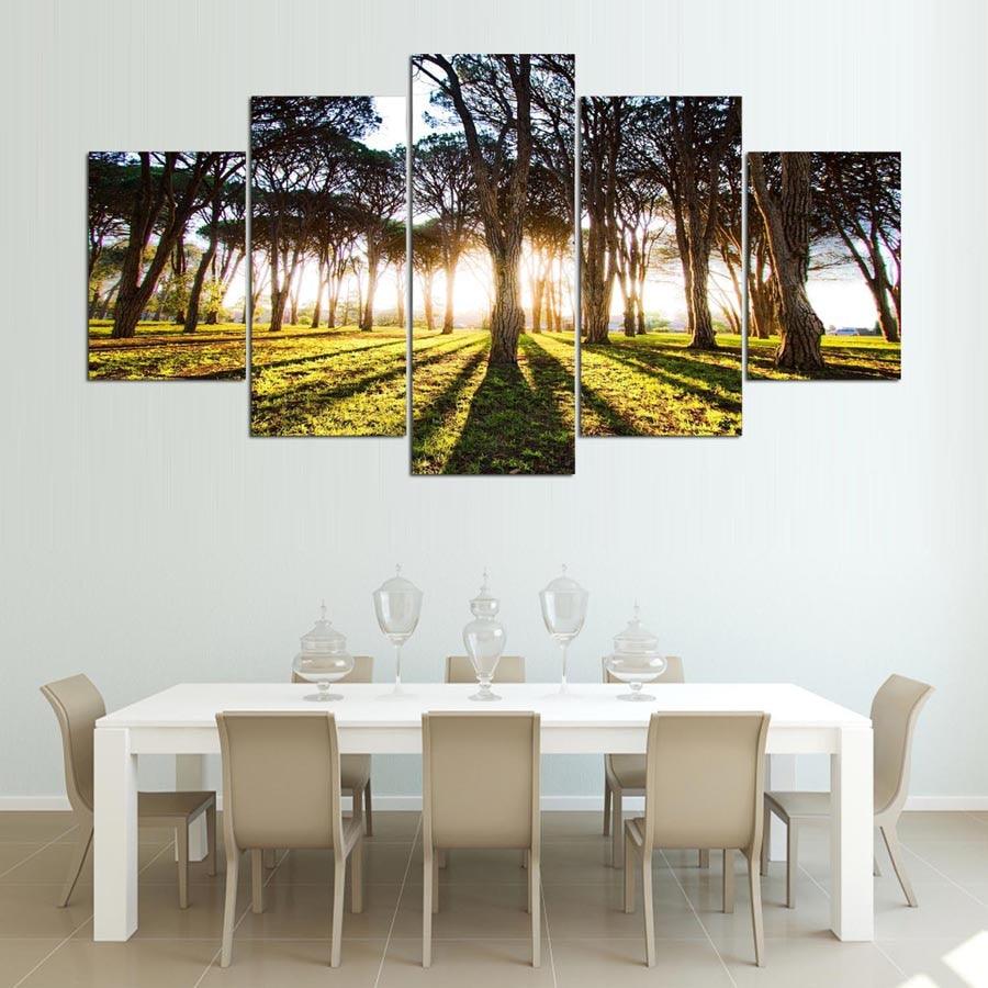 Sunshine Forest Scenery 5 Piece HD Multi Panel Canvas Wall Art Frame - Original Frame