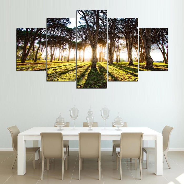 Sunshine Forest Scenery 5 Piece HD Multi Panel Canvas Wall Art Frame