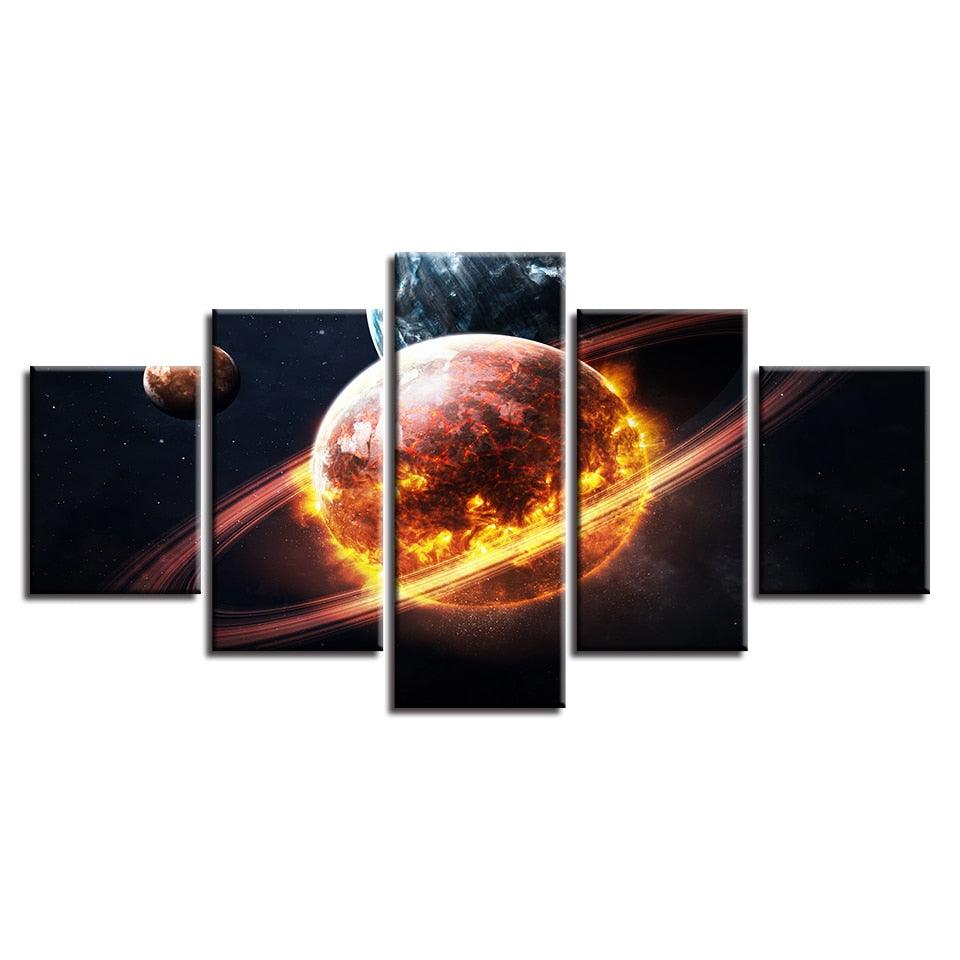 Planets Outer Space 5 Piece HD Multi Panel Canvas Wall Art - Original Frame