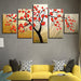 Red Plum Blossom 5 Piece HD Multi Panel Canvas Wall Art Frame - Original Frame