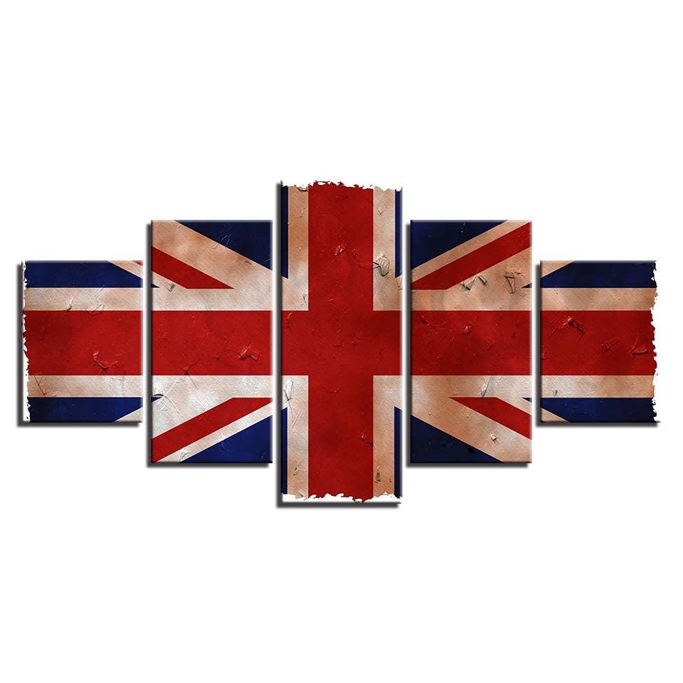 British Flag 5 Piece HD Multi Panel Canvas Wall Art Frame - Original Frame