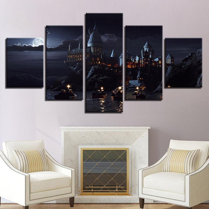 Castle Ship Lights 5 Piece HD Multi Panel Canvas Wall Art Frame - Original Frame