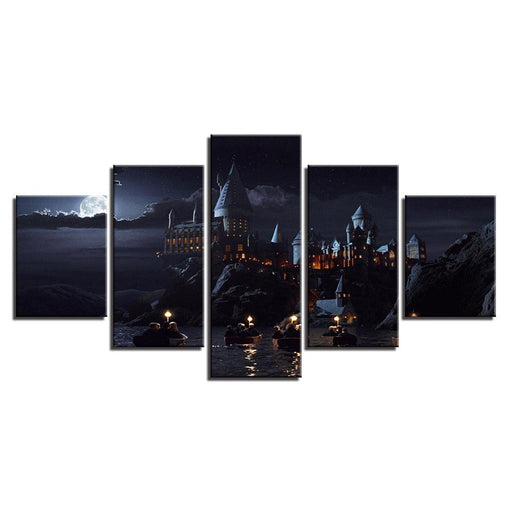 Castle Ship Lights 5 Piece HD Multi Panel Canvas Wall Art Frame - Original Frame