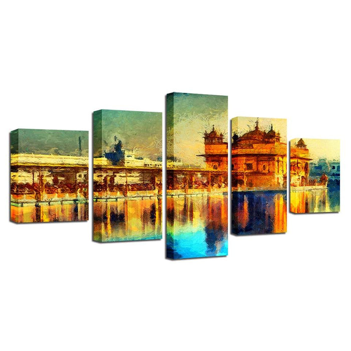 Golden Temple Landscape 5 Piece HD Multi Panel Canvas Wall Art Frame - Original Frame