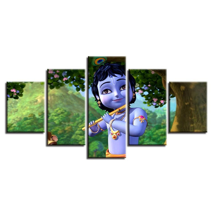 Little Krishna Painting 5 Piece HD Multi Panel Canvas Wall Art Frame