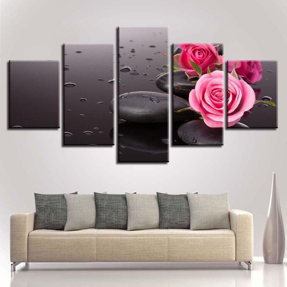 Pink Rose 5 Piece HD Multi Panel Canvas Wall Art Frame - Original Frame