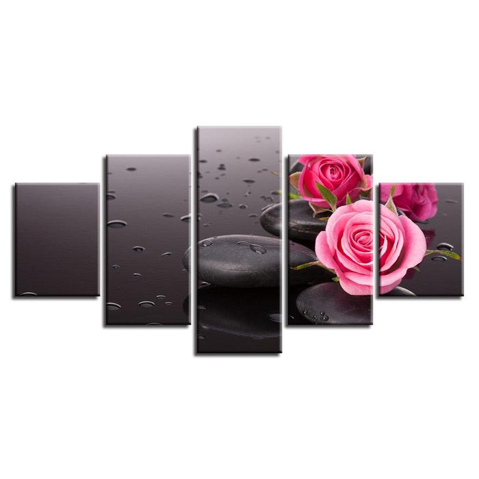 Pink Rose 5 Piece HD Multi Panel Canvas Wall Art Frame - Original Frame