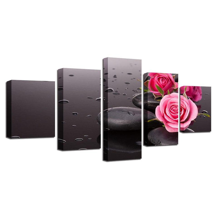 Pink Rose 5 Piece HD Multi Panel Canvas Wall Art Frame - Original Frame