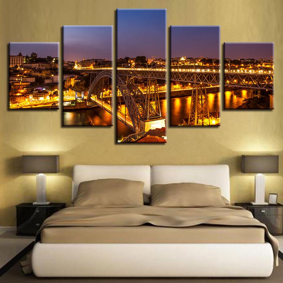 Porto Ponte Dom Luis 5 Piece HD Multi Panel Canvas Wall Art Frame - Original Frame