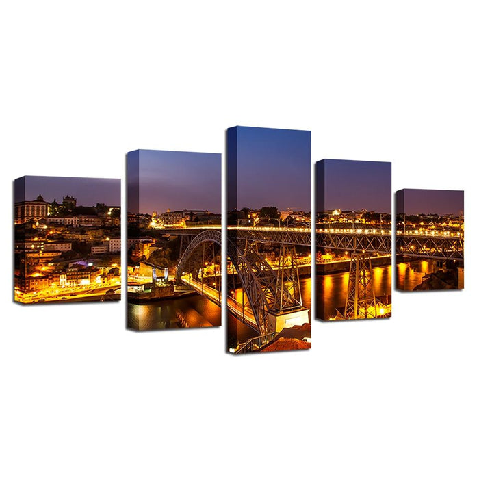 Porto Ponte Dom Luis 5 Piece HD Multi Panel Canvas Wall Art Frame - Original Frame