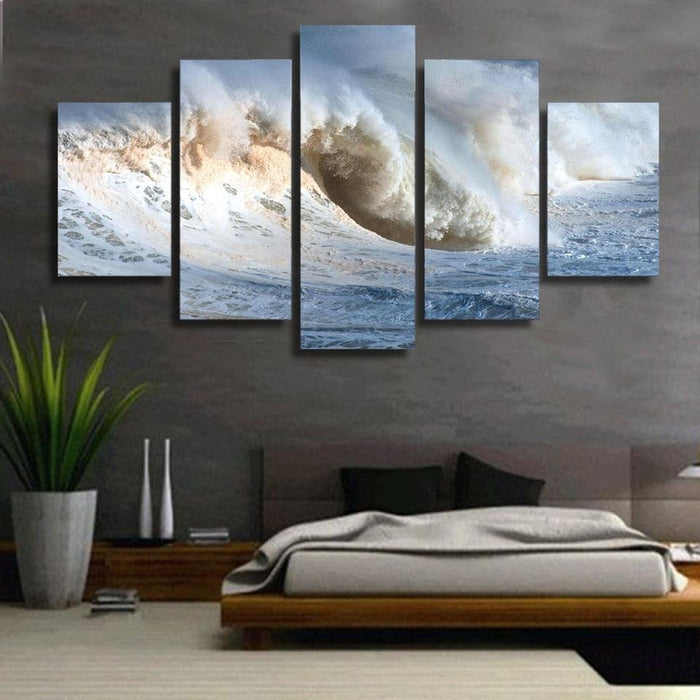 Fierce Waves Rolls 5 Piece HD Multi Panel Canvas Wall Art Frame - Original Frame