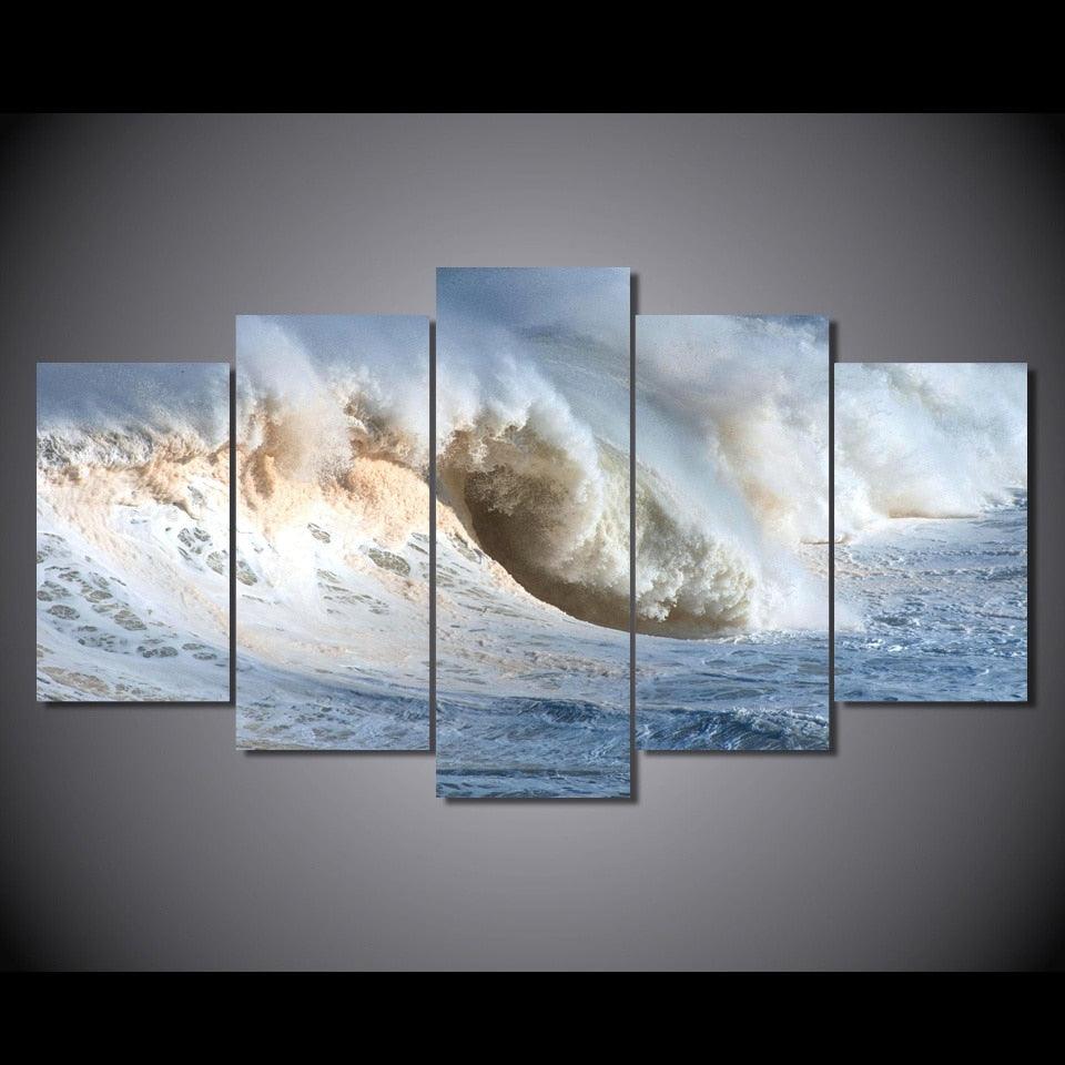 Fierce Waves Rolls 5 Piece HD Multi Panel Canvas Wall Art Frame - Original Frame