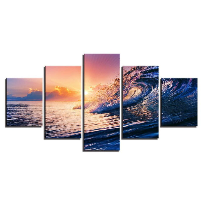 Sea Waves 5 Piece HD Multi Panel Canvas Wall Art Frame - Original Frame