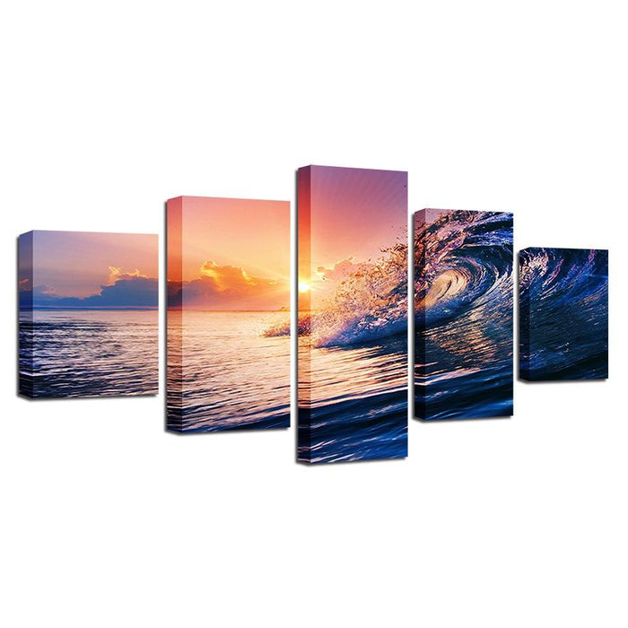 Sea Waves 5 Piece HD Multi Panel Canvas Wall Art Frame - Original Frame