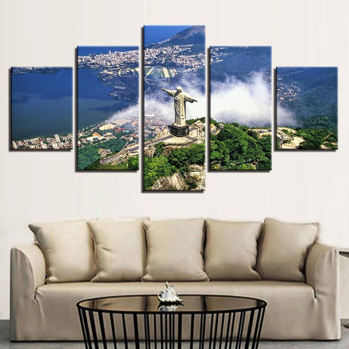 Christ the Redeemer 5 Piece HD Multi Panel Canvas Wall Art Frame - Original Frame