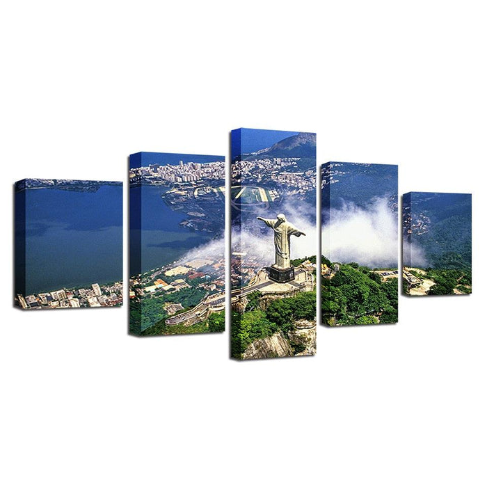 Christ the Redeemer 5 Piece HD Multi Panel Canvas Wall Art Frame - Original Frame