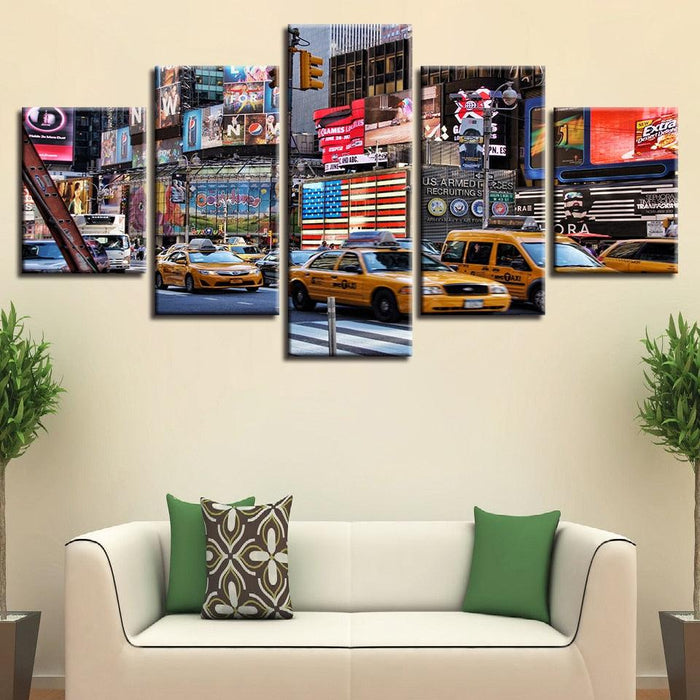 American Bustling City 5 Piece HD Multi Panel Canvas Wall Art Frame