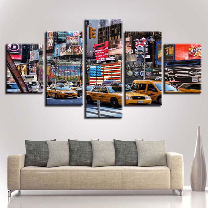 American Bustling City 5 Piece HD Multi Panel Canvas Wall Art Frame