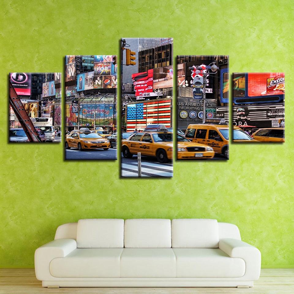 American Bustling City 5 Piece HD Multi Panel Canvas Wall Art Frame - Original Frame