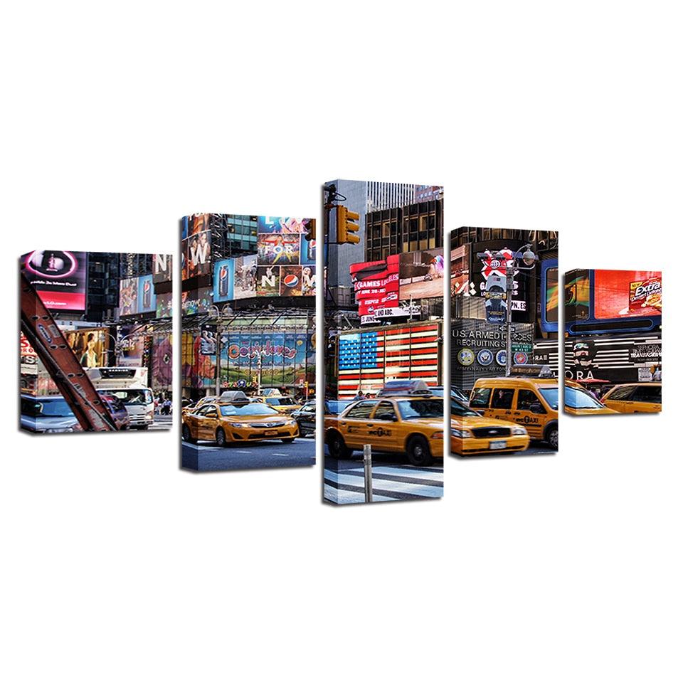 American Bustling City 5 Piece HD Multi Panel Canvas Wall Art Frame - Original Frame